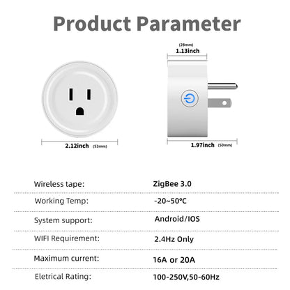 Power Monitor 16A Tuya Smart Zigbee  Socket Plug US Wireless Control Outlet  with Energy Monitoring Electrical Timer Works with Alexa Google Home