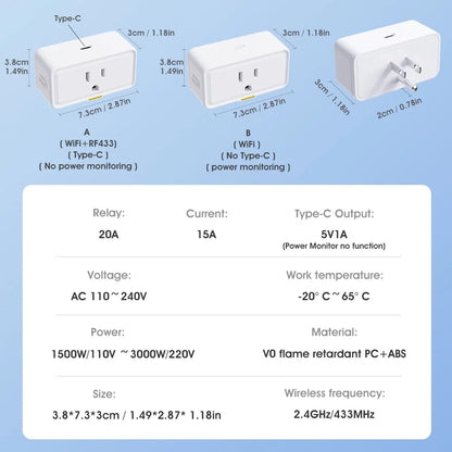 Tuya Smart Plug US Mini Smart Home Outlet Power Monitor Timer APP Voice Works With Alexa Google Home 15A