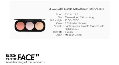 Focallure 3 Color Blusher & Highlighter Palette - #3 - FA26 - Water and Smudge Proof