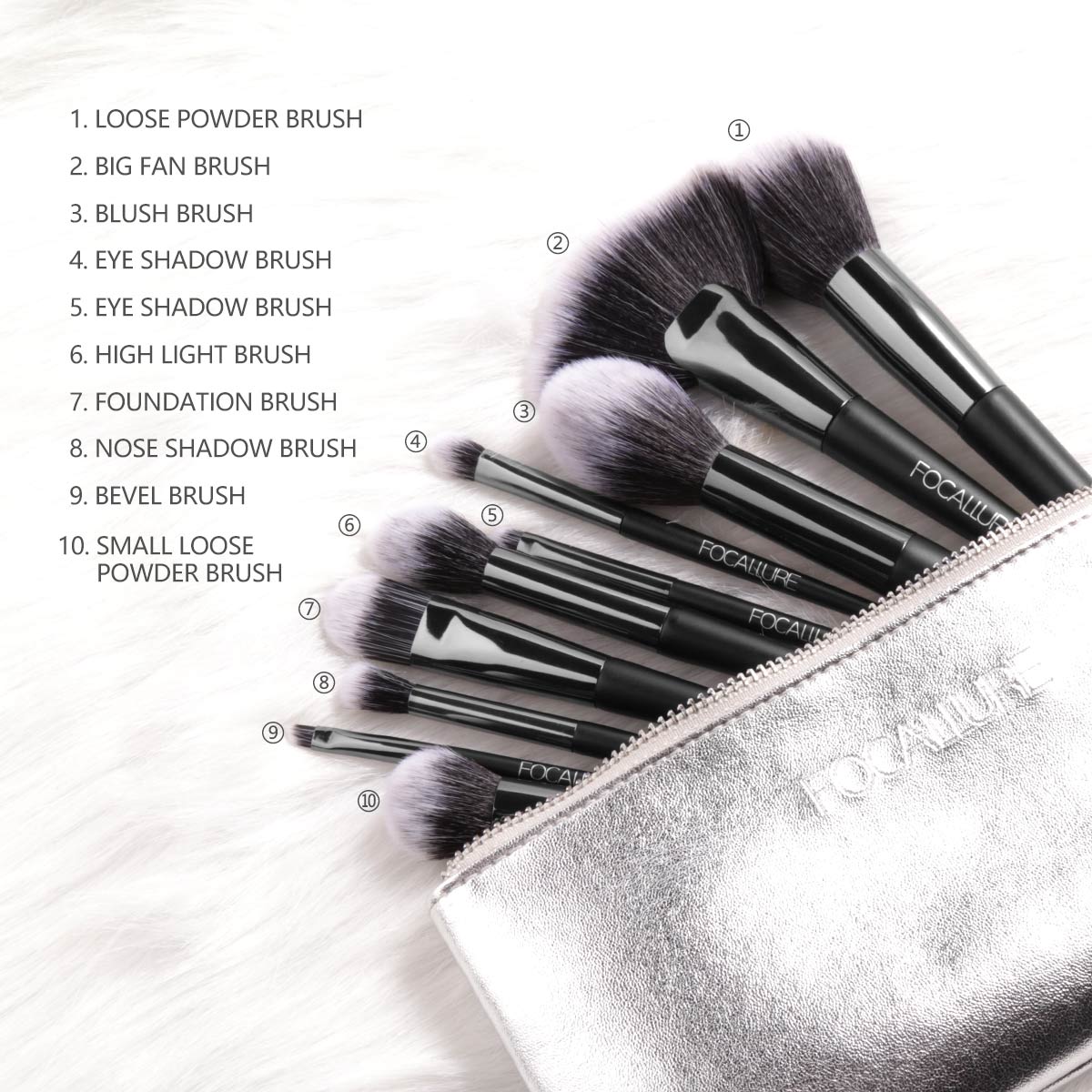 Focallure Makeup Brush (with bag) - 10pcs