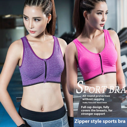 Women's SPORTS BRA Front Zipper Shock-proof Wire-free Breathable Material To Keep you COOL AND DRY