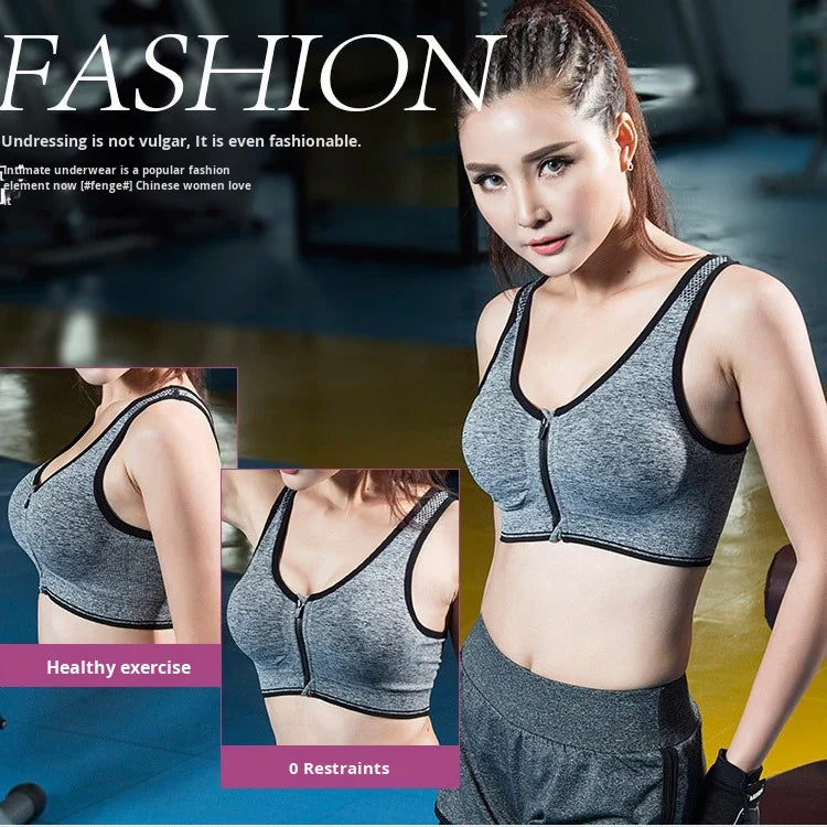 Women's SPORTS BRA Front Zipper Shock-proof Wire-free Breathable Material To Keep you COOL AND DRY
