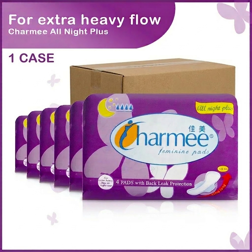 Charmee All Night Plus Feminine Pads 4s x 24 packs - 1 case