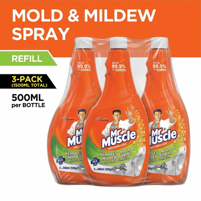 Mr. Muscle Mold and Mildew Refill 500ml -(No Need to Scrub) pack of 3