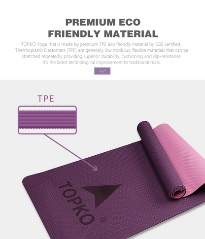 TOPKO Dual Color TPE LIGHTWEIGHT & THICK Yoga Mat -Easy to carry