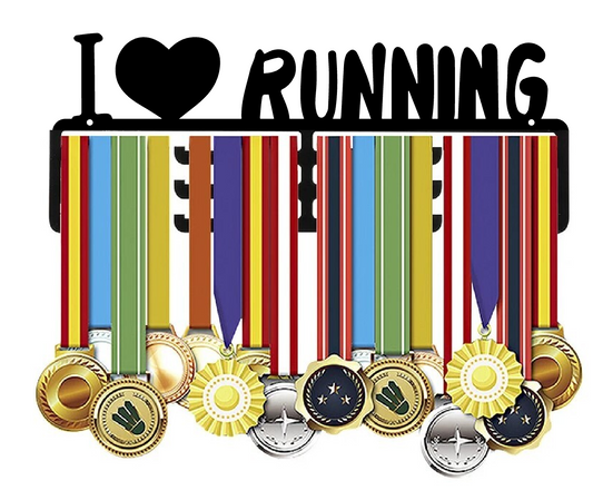I LOVE RUNNING Medal Hanger (Metal 40cm x 13cm ELEGANTLY DISPLAY