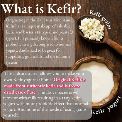 DIETARY FIBER + Japanese ORIGINAL KEFIR STARTER CULTURE (thick, yogurt-style) 12 SACHETS IN 1 POUCH - 1 sachet makes 1 liter