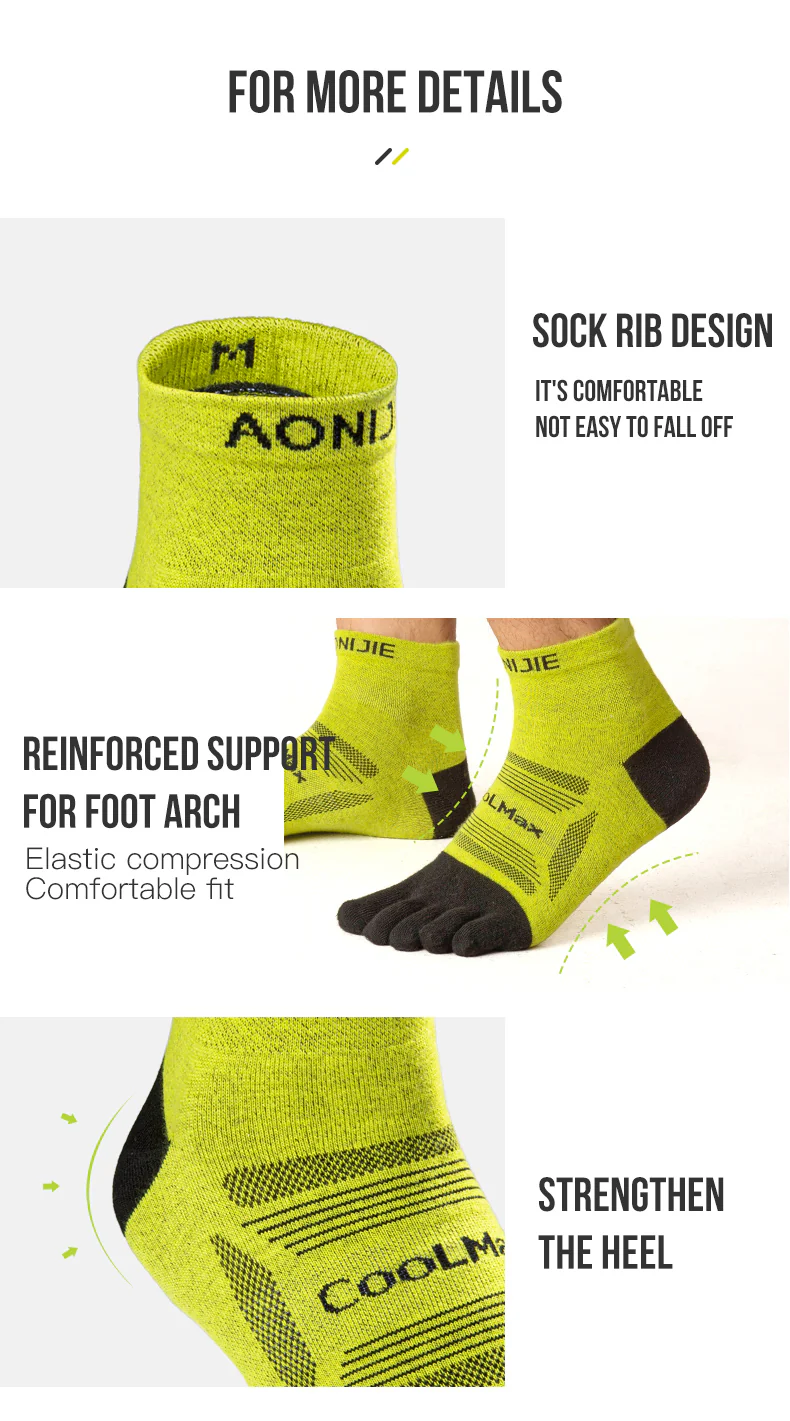 Aonijie E4840 SPORTS (mid-length) FIVE FINGER SOCKS Set of 3 Model no. E4840 QUARTER