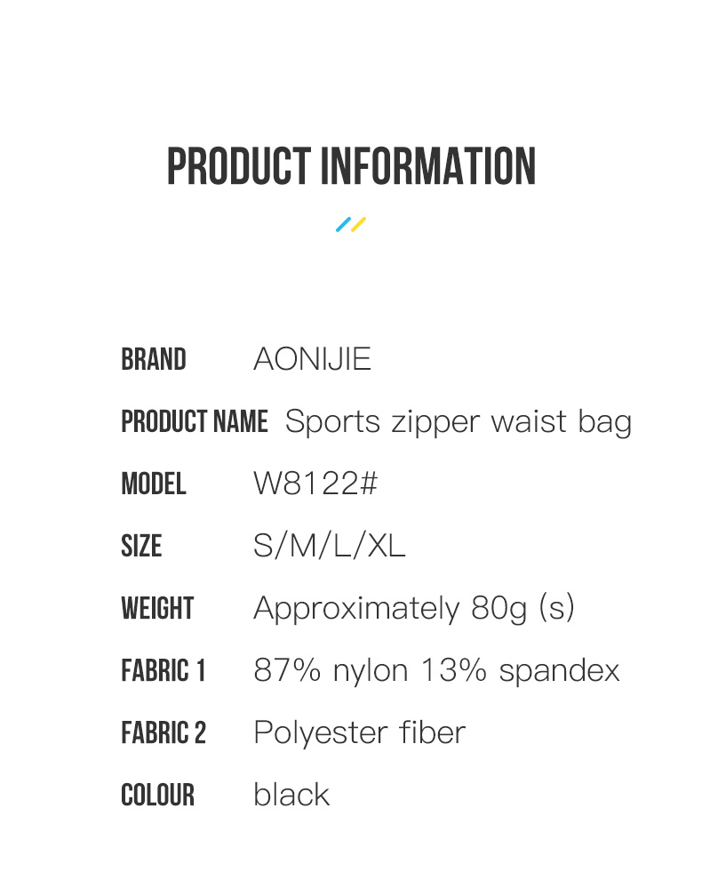 Aonijie W8122 Running BLACK WAIST BELT BAG