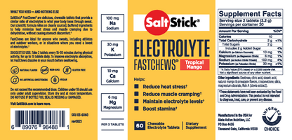 SaltStick Electrolyte Tropical Mango Fastchews - Bottle 60ct. (Prevent CRAMPS)