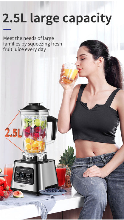Sokany 2.5L Capacity 9 Speed Adjustable Portable Blender 6000W
