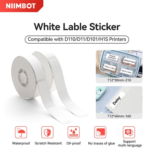Niimbot D11/D110/D101/H1S Thermal Label 12-15mm Name Sticker White Label Paper Sticker 7.5-8meters