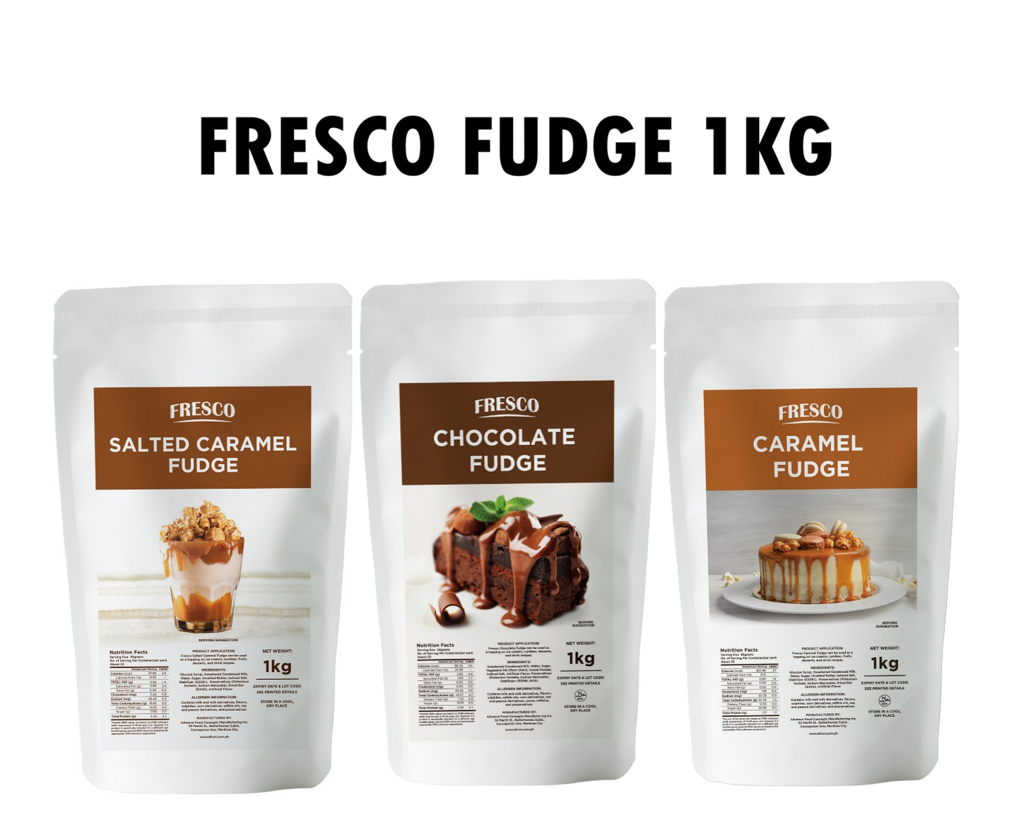 BUNDLE OF 2 - Fresco Chocolate, Caramel and Salted Caramel Fudge - 1kg
