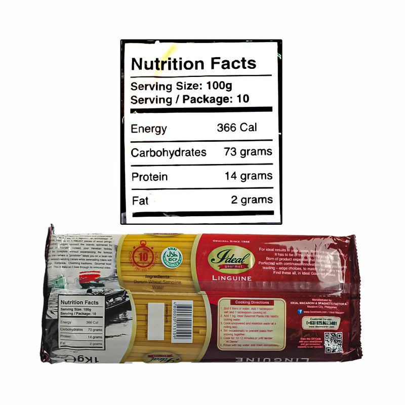 1 CASE (15 pcs)1KG  IDEAL GOURMET PASTA Linguine ELLIPTICAL PASTA STRAND