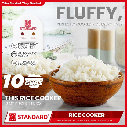 STANDARD RICE COOKER 700W - 1.8 Liters Capacity Up to 10 Cups 700Watts