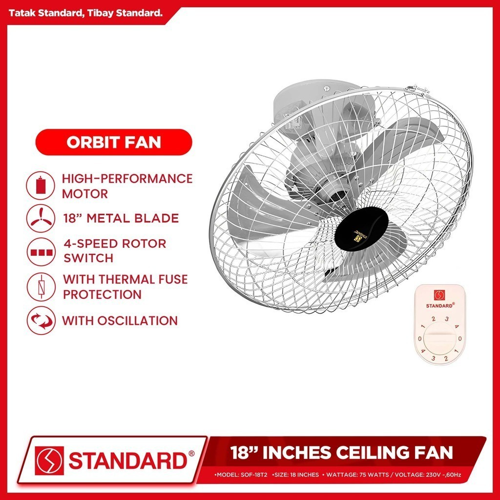 STANDARD ORBIT Ceiling FAN 18" 4 Speed  - Metal Blade