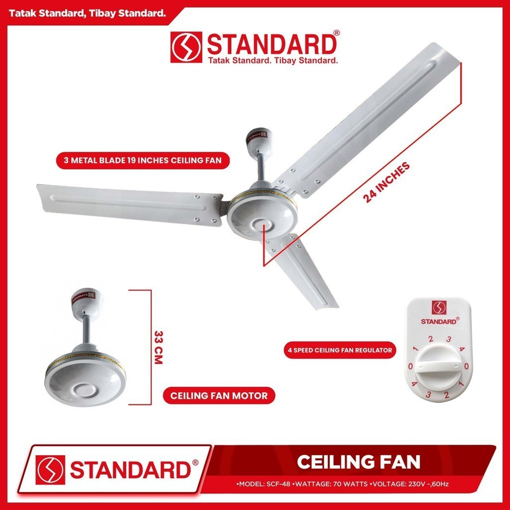 STANDARD CEILING FAN 48" 70W, Diameter Metal Blade- 4 Speed Remote Switch