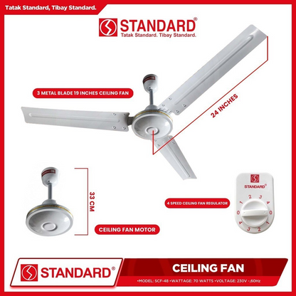 STANDARD CEILING FAN 48" 70W, Diameter Metal Blade- 4 Speed Remote Switch