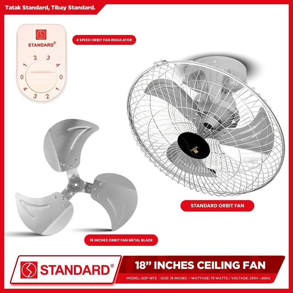STANDARD ORBIT Ceiling FAN 18" 4 Speed  - Metal Blade