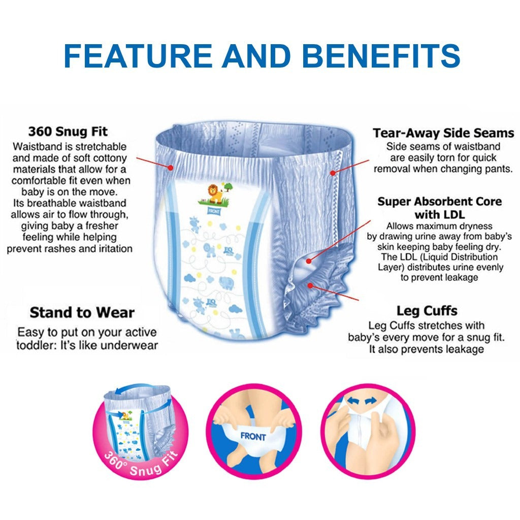 EQ Pants Mega Pack Pants Baby Diapers 66's 12-16kg - XLarge