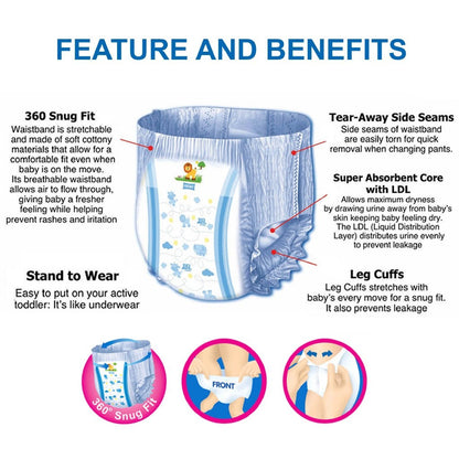 EQ Pants Mega Pack Pants Baby Diapers 66's 12-16kg - XLarge