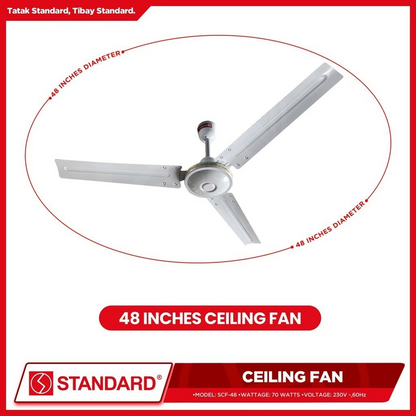 STANDARD CEILING FAN 48" 70W, Diameter Metal Blade- 4 Speed Remote Switch
