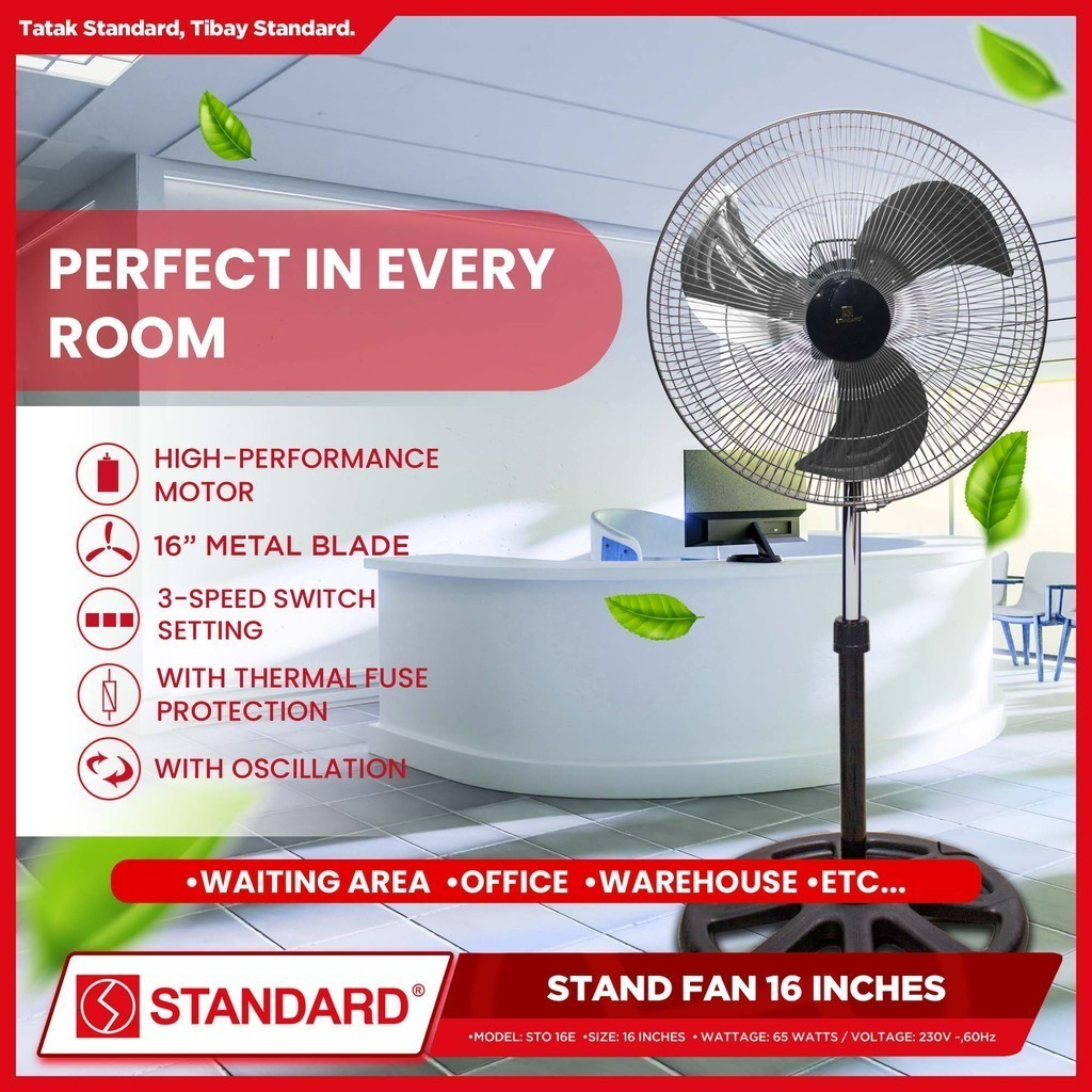 STANDARD STAND FAN 16" - Metal Blade 3 SPEED ROTARY SWITCH