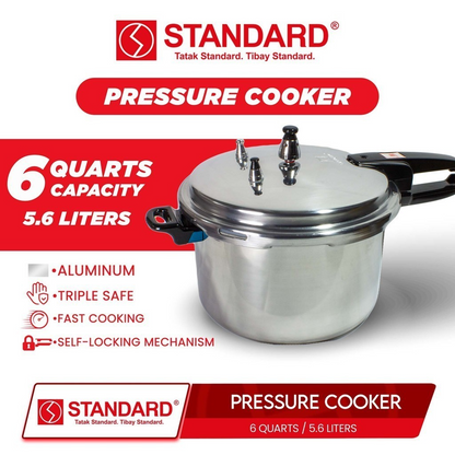 STANDARD PRESSURE COOKER 6 Quarts 5.6L HIGH QUALITY ALUMINUM -SPC6QC