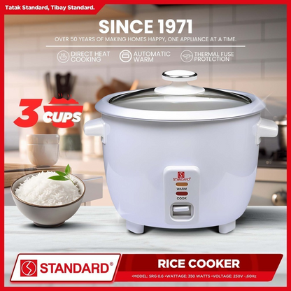 STANDARD RICE COOKER (350W) Plain white 0.6L/3Cups for 1-3 People Use
