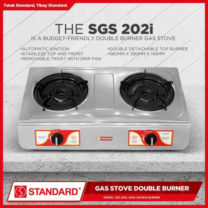 STANDARD GAS STOVE DOUBLE BURNER LPG Automatic Ignition Stainless Steel - (BURNER ONLY) 560mm x 390mm x 145mm