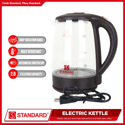 STANDARD ELECTRIC KETTLE 2L 1500W - GLASS w/ LED Lights 2L