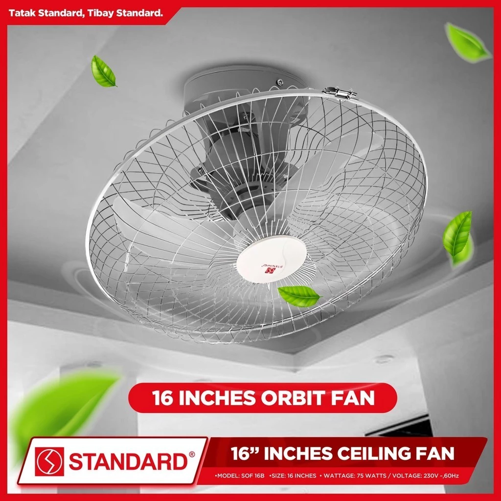STANDARD ORBIT Ceiling FAN 16" 65WAtts 4 SPEED SWITCH- Plastic Banana Type Blade SOF16B
