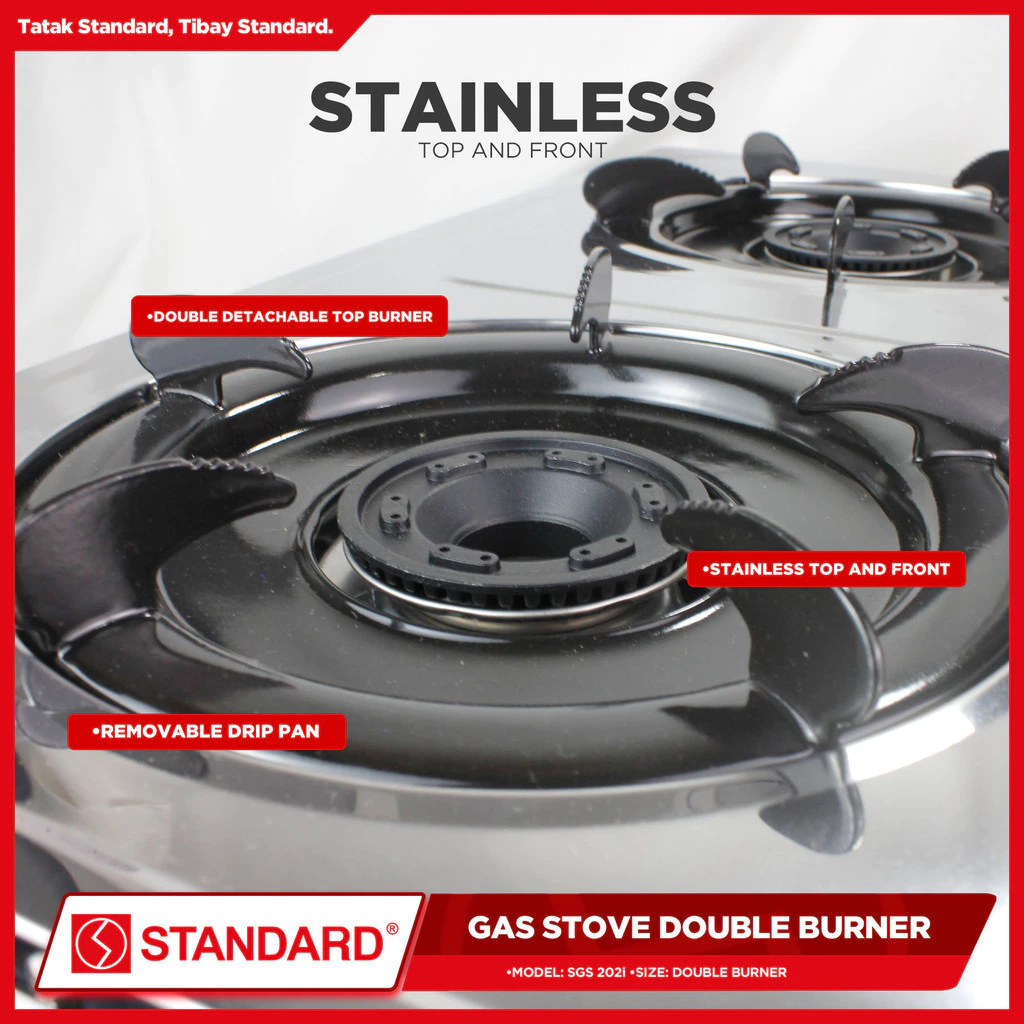 STANDARD GAS STOVE DOUBLE BURNER LPG Automatic Ignition Stainless Steel - (BURNER ONLY) 560mm x 390mm x 145mm