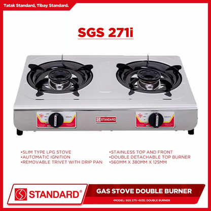 STANDARD GAS STOVE DOUBLE BURNER LPG Stainless Steel Slim Type - (BURNER ONLY) 560 x 380mm x 125mm