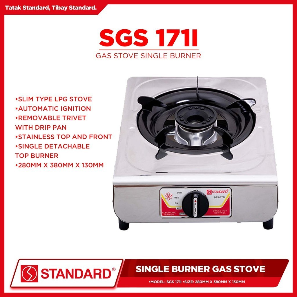 STANDARD GAS STOVE SINGLE BURNER LPG Stainless Steel Slim type - (BURNER ONLY) 280mm x 380 x 130mm