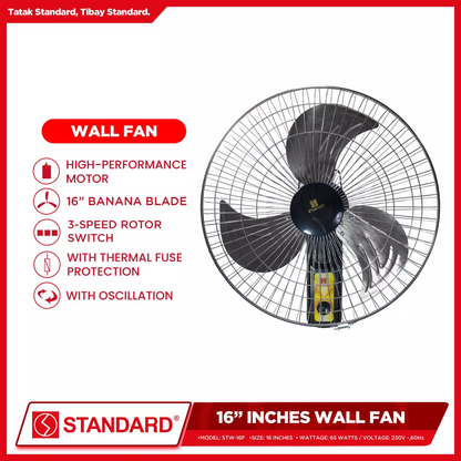 STANDARD ELECTRIC FAN 16" - Wall Fan  Metal Blade STW16F 3 SPEED ROTARY SWITCH