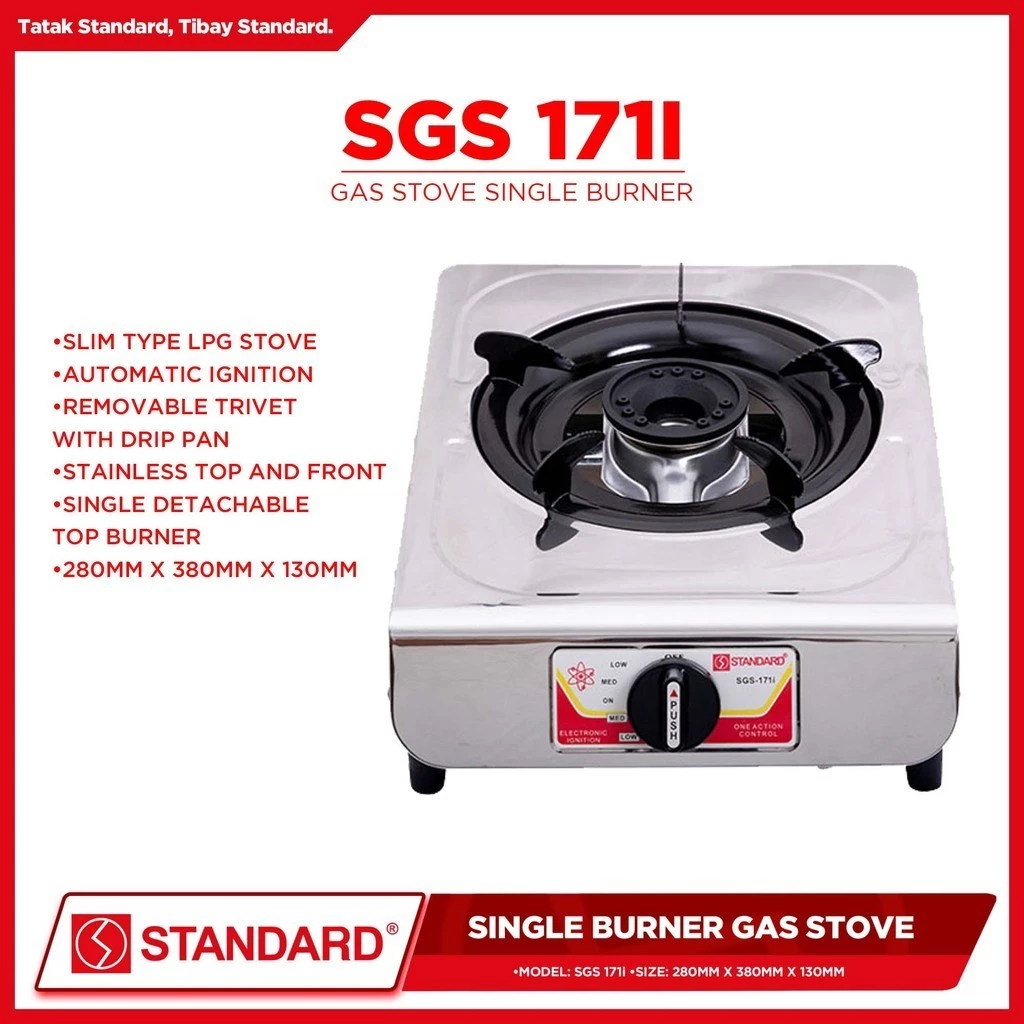 STANDARD GAS STOVE SINGLE BURNER LPG Stainless Steel Slim type - (BURNER ONLY) 280mm x 380 x 130mm