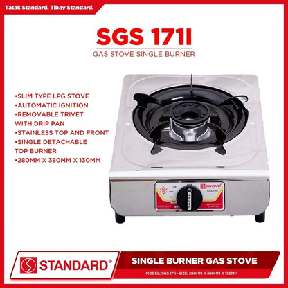 STANDARD GAS STOVE SINGLE BURNER LPG Stainless Steel Slim type - (BURNER ONLY) 280mm x 380 x 130mm