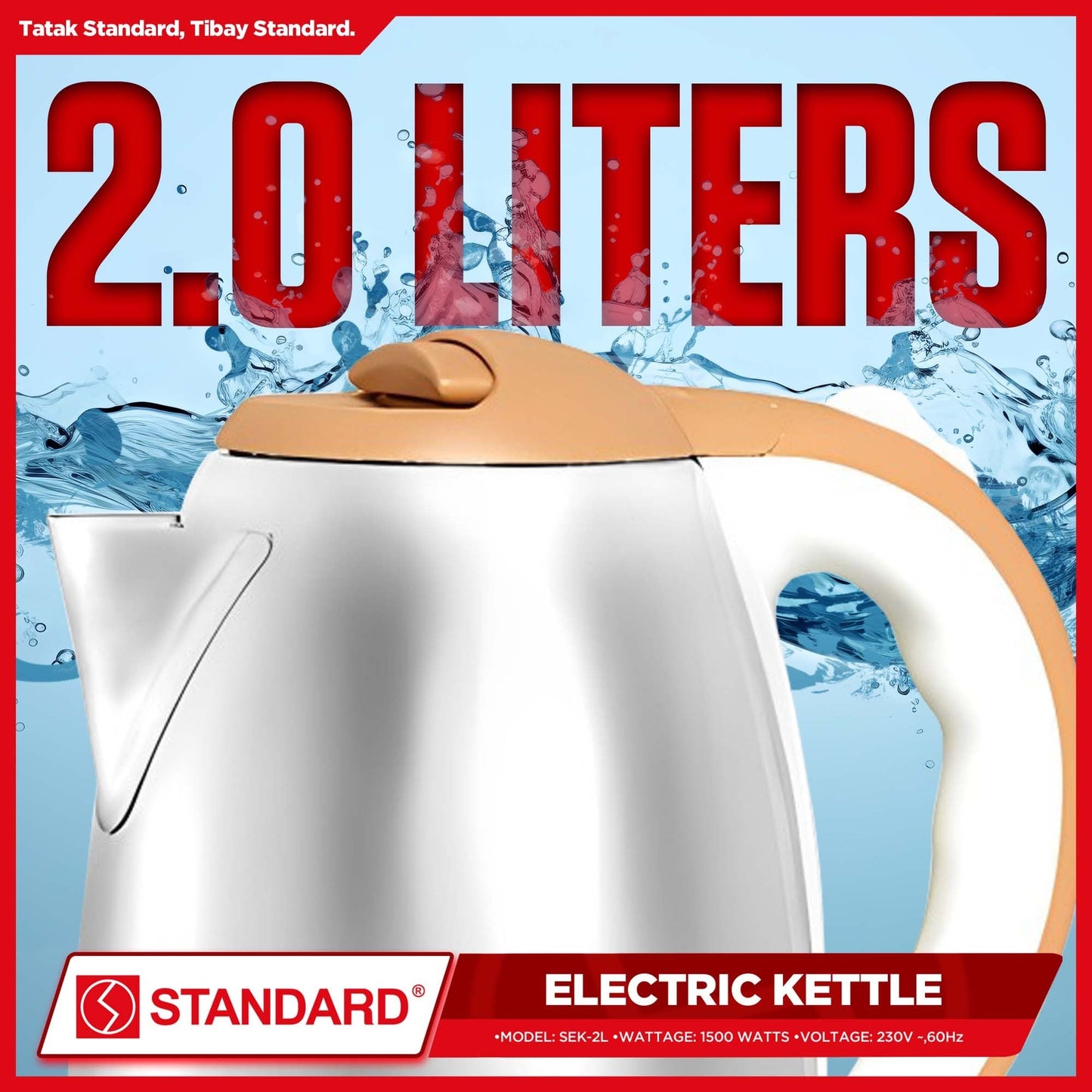 STANDARD ELECTRIC KETTLE 2L 1500W - STAINLESS STEEL BODY  SEK2.0L