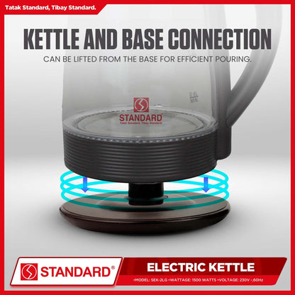 STANDARD ELECTRIC KETTLE 2L 1500W - GLASS w/ LED Lights 2L