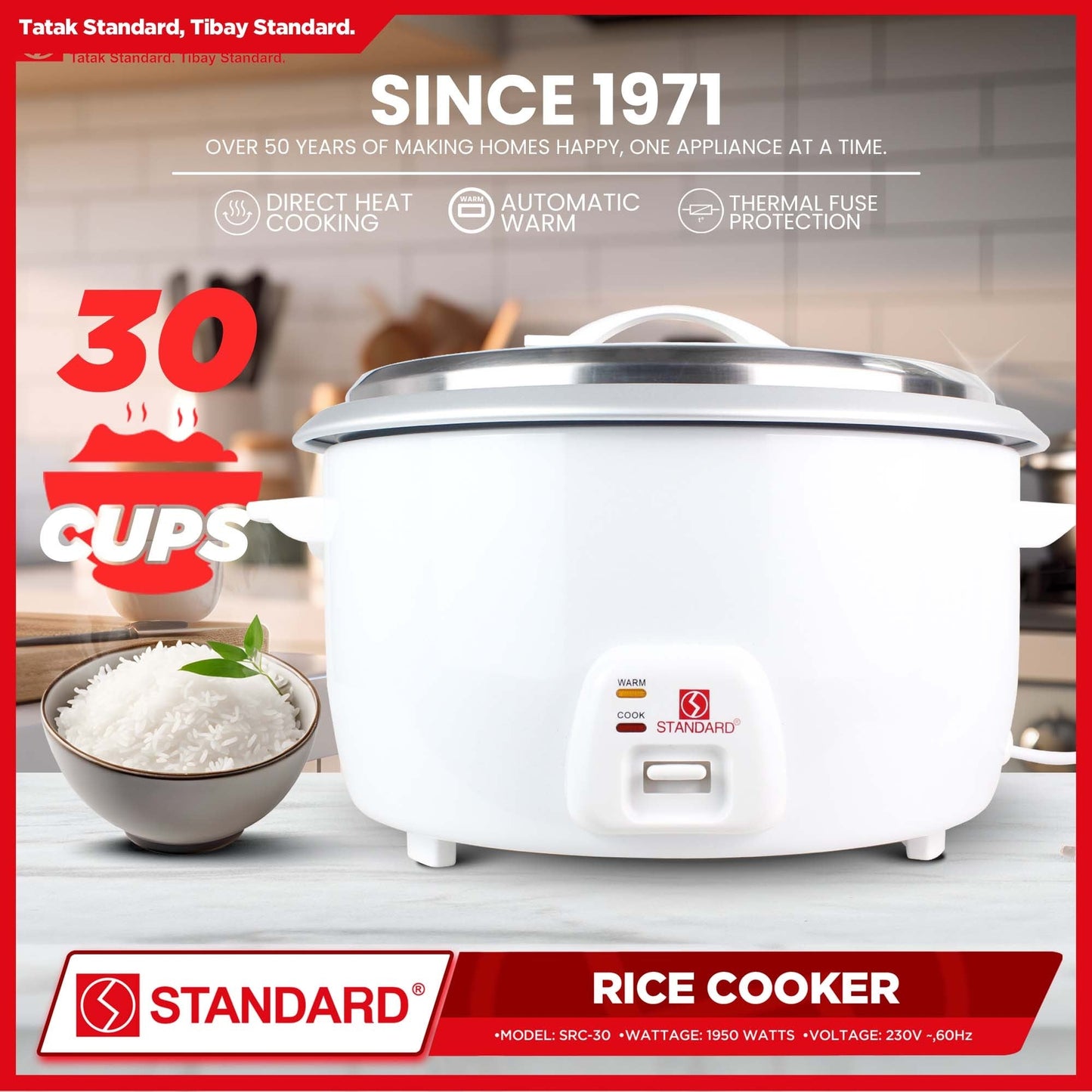 STANDARD Large Capacity Commercial RICE COOKER (1950W) 5.6L/30Cups of rice