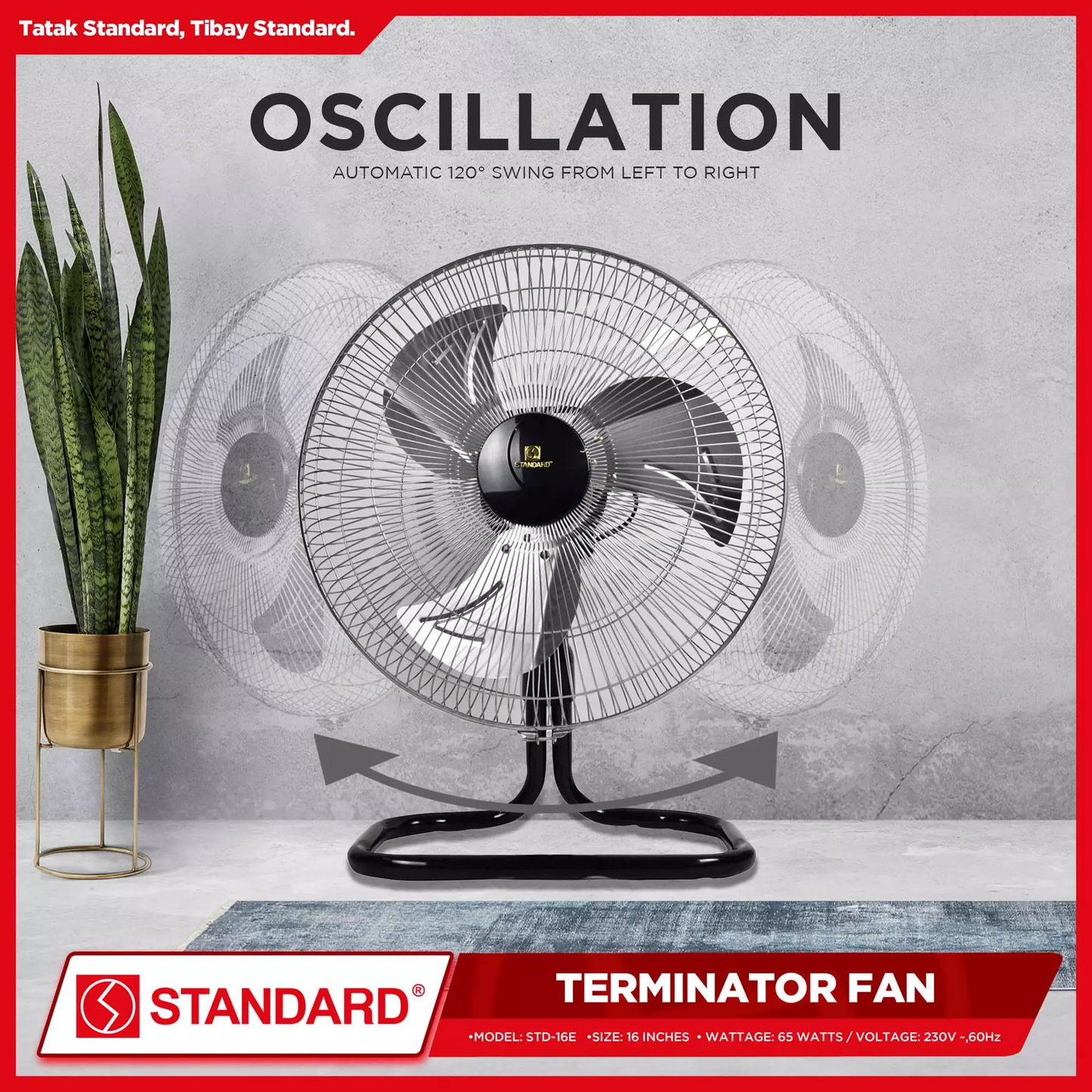 STANDARD TERMINATOR FAN 16" - Metal Blade 3 SPEED ROTARY SWITCH