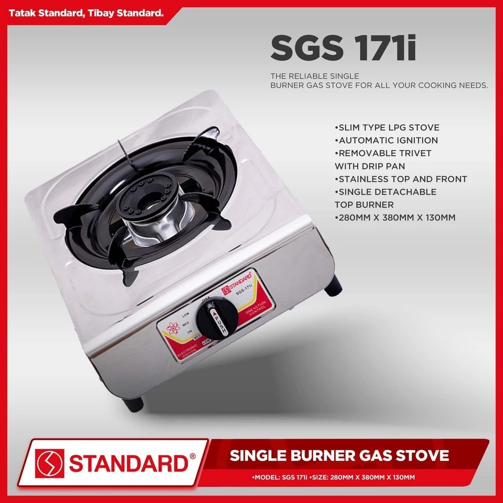 STANDARD GAS STOVE SINGLE BURNER LPG Stainless Steel Slim type - (BURNER ONLY) 280mm x 380 x 130mm