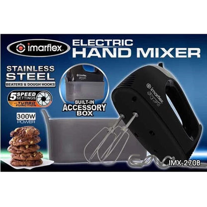 IMARFLEX Electric Hand Mixer IMX-270B with Built-in Accessory Box (5 SPEEDS) 5-SPEED Settings with TURBO Function - BLACK