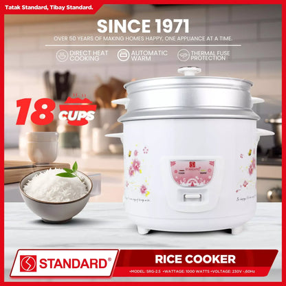 STANDARD RICE COOKER 2.5 Liters with Steamer w/ Free Rice Ladle & Measuring Cup