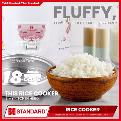 STANDARD RICE COOKER 2.5 Liters with Steamer w/ Free Rice Ladle & Measuring Cup
