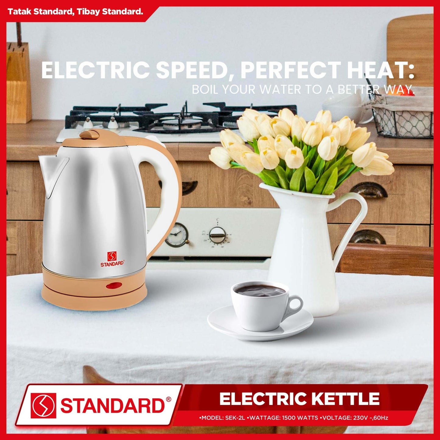STANDARD ELECTRIC KETTLE 2L 1500W - STAINLESS STEEL BODY  SEK2.0L