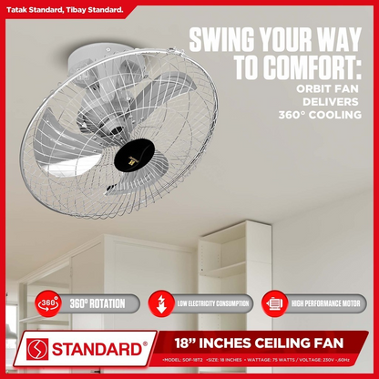 STANDARD ORBIT Ceiling FAN 18" 4 Speed  - Metal Blade