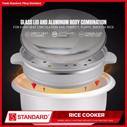 STANDARD RICE COOKER 2.5 Liters with Steamer w/ Free Rice Ladle & Measuring Cup