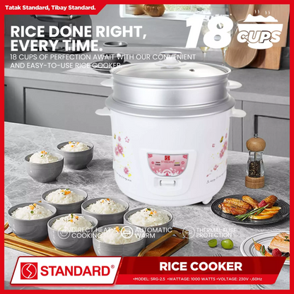 STANDARD RICE COOKER 2.5 Liters with Steamer w/ Free Rice Ladle & Measuring Cup